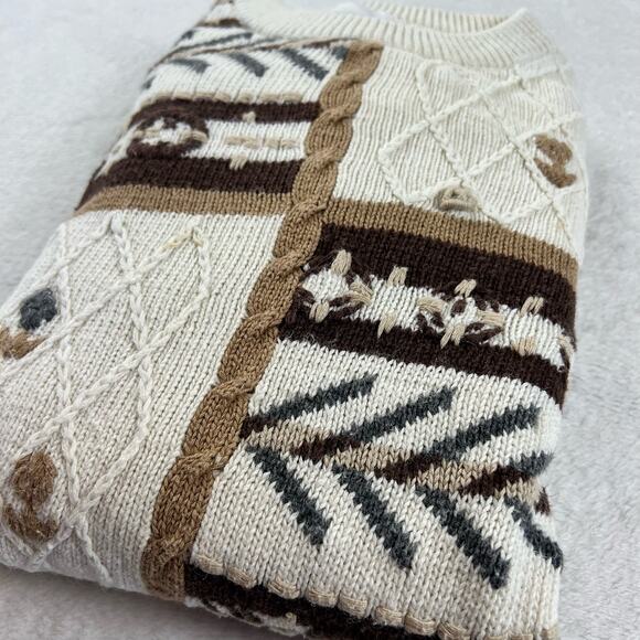 Alfred Dunner Vintage Fall Sweater Heavy Knit Women's size XL Off white Brown - Picture 6 of 8